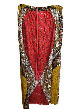 True Destiny Boho Maxi Skirt with Red & Mustard Patchwork Print Size Medium